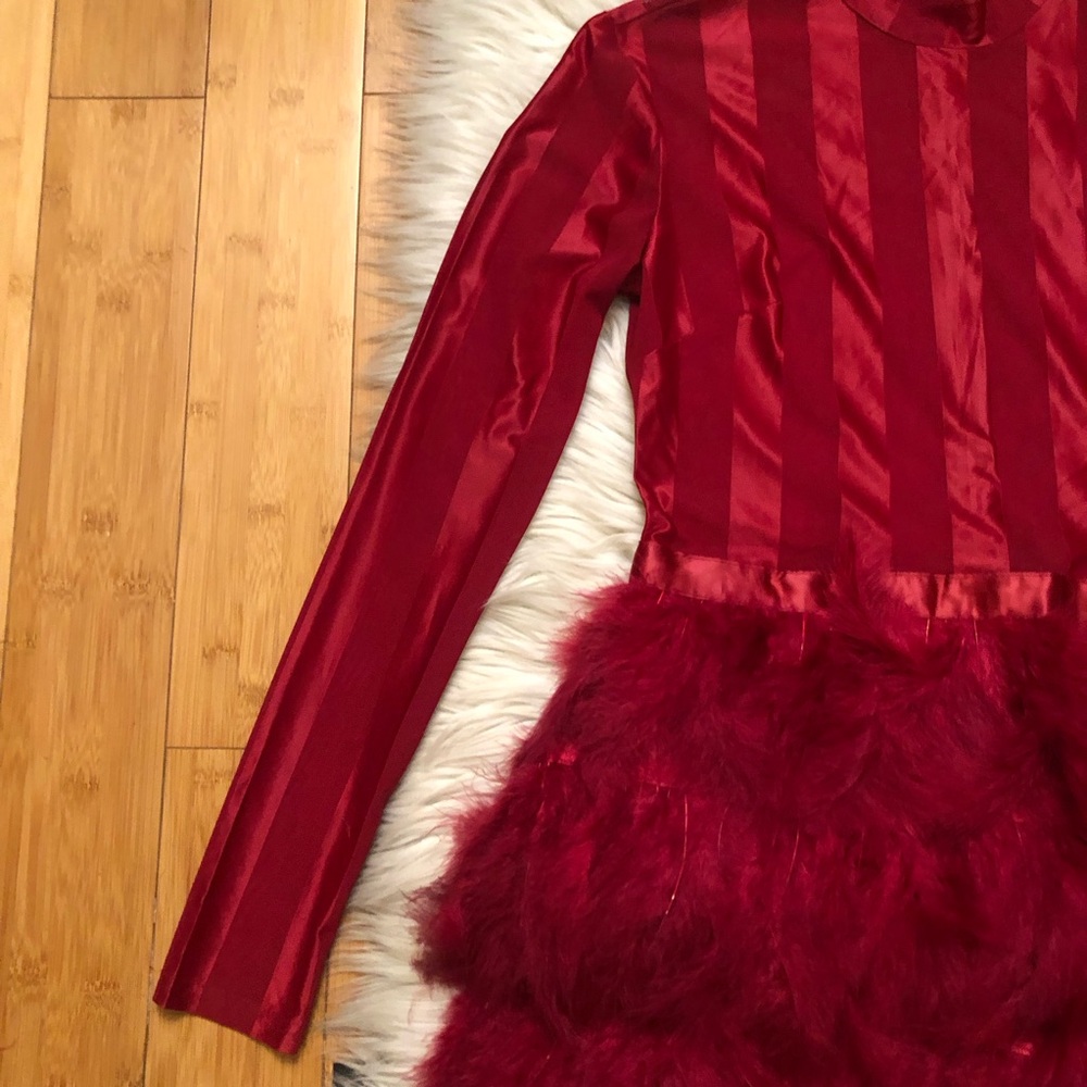 Pretty Little Thing Red Feather Satin Sheer Long Sleeves Party Mini Dress 4 - Picture 5 of 12